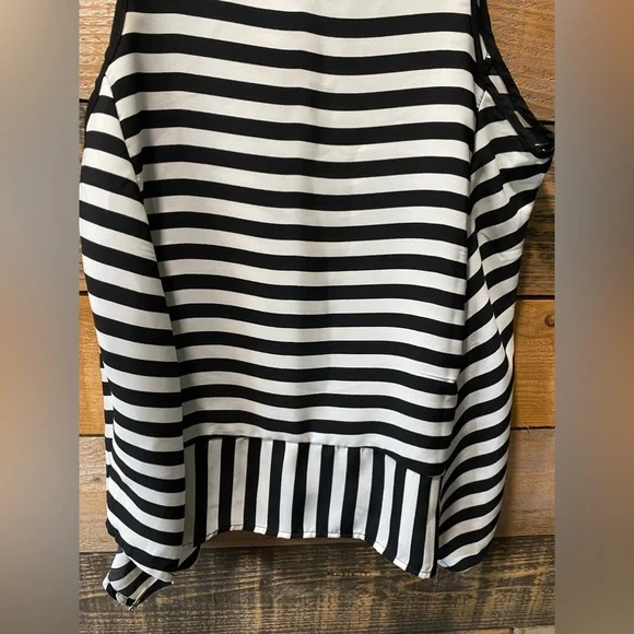 Black White Scarf Hem Striped Sleeveless Blouse Shirt Size S - Picture 4 of 5